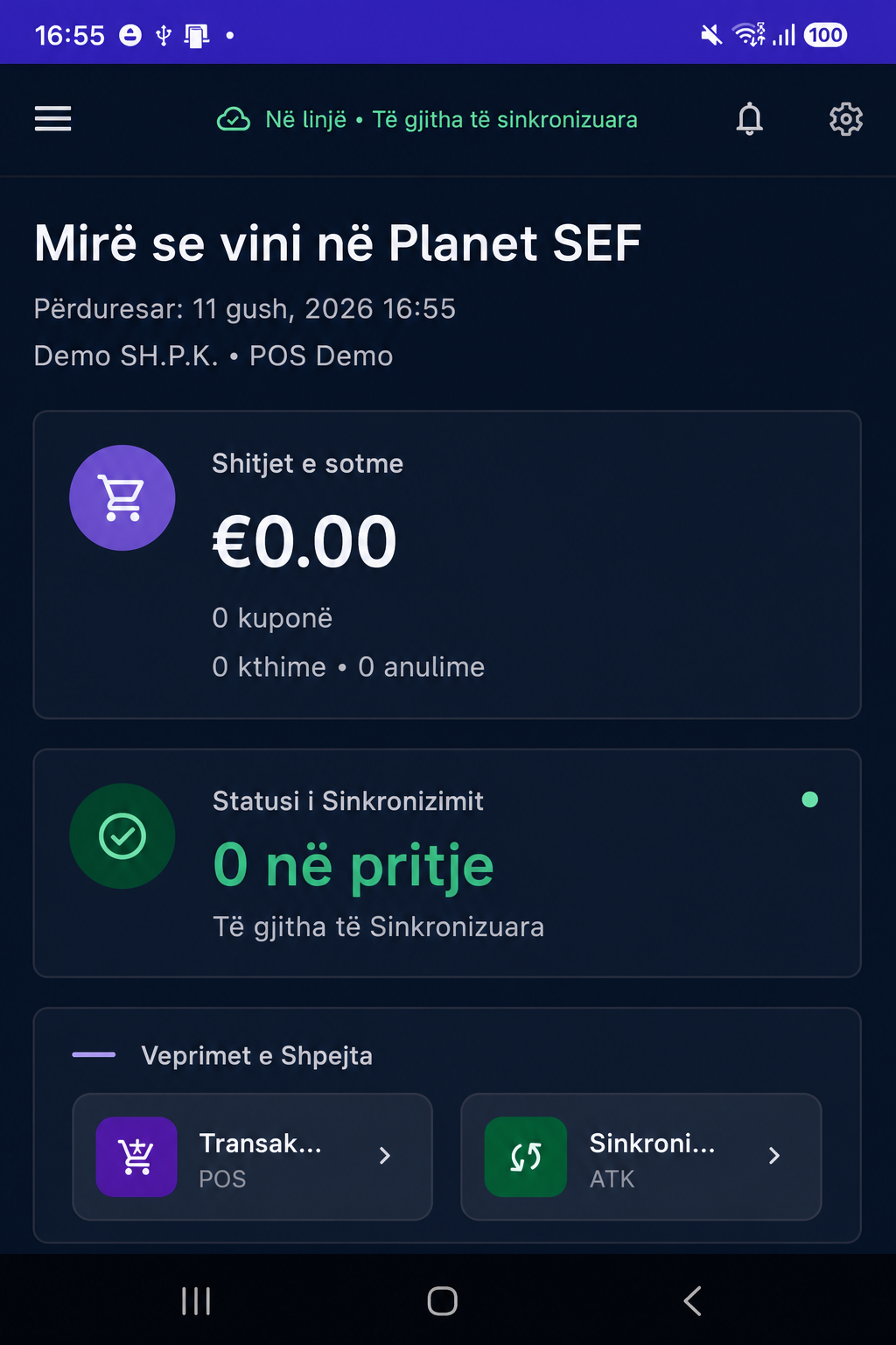 Planet SEF Android demo dashboard.